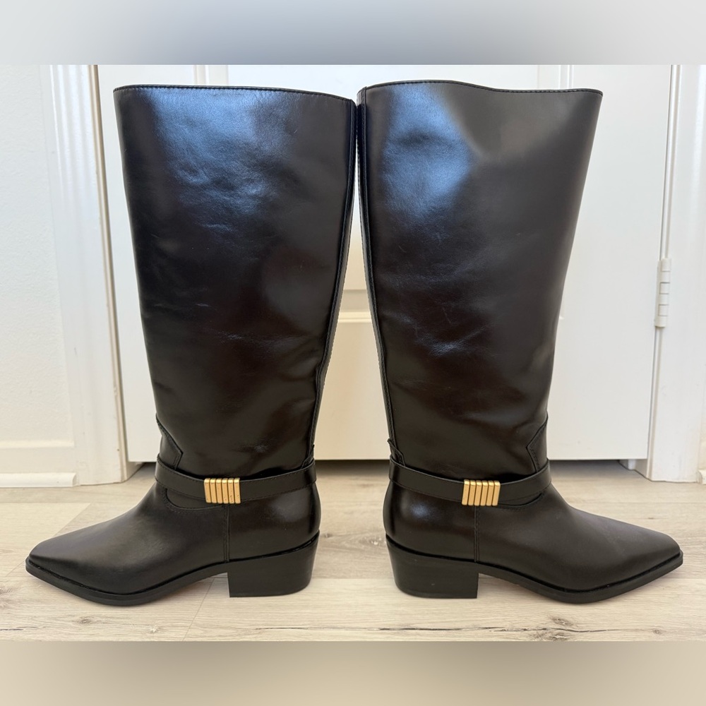 NEW Vince Camuto Melise Black Leather Knee-High Boots Riding Equestrian Style 11 - Picture 5 of 12
